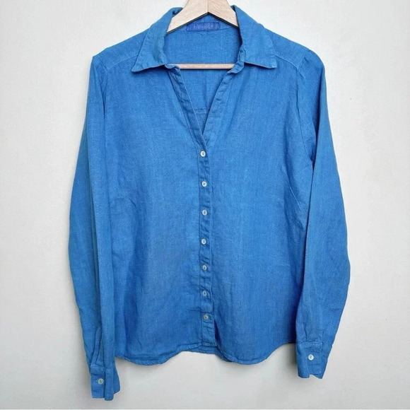 Cut Loose Womens Size Xsmall Linen Button Blue  Shirt - Picture 3 of 15